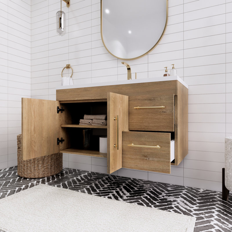 41.75'' Single Bathroom Vanity with Acrylic Top, Teak Oak