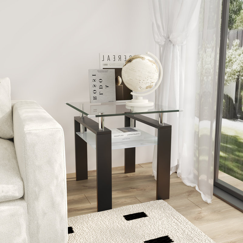 Perla Glass Top End Table, Black