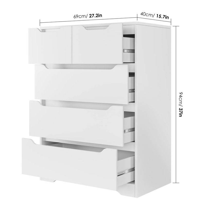 Commode 5 tiroirs Daekwan, Blanc