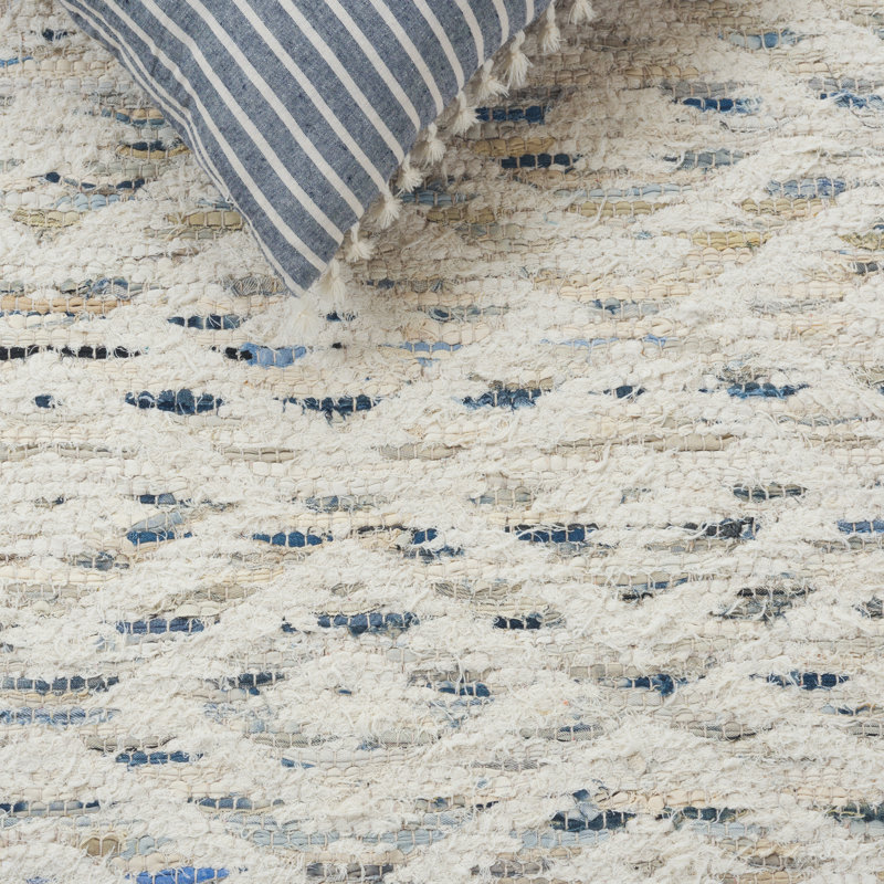 Tapis bleu / ivoire en denim tissé à la main Natura 786, Rectangle 5 pi x 8 pi