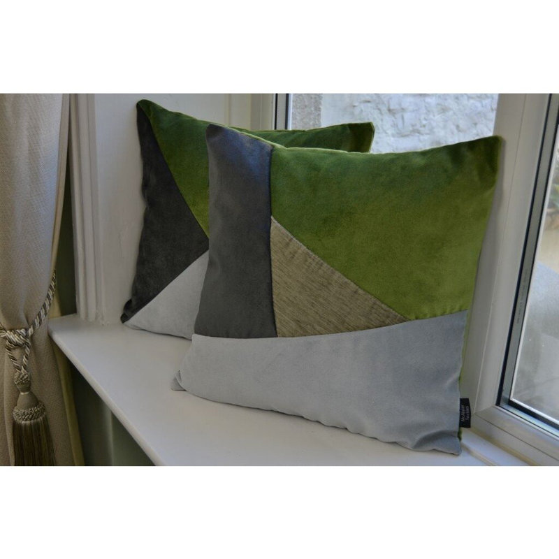 Skillman Patchwork Square Cushion Cover, Green/Dark Green/Dove, 60 x 60cm