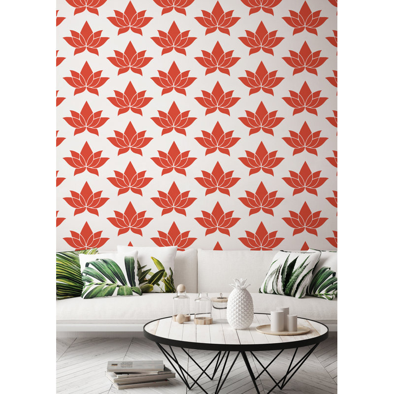 Rouleau de papier peint L 10 pi x l 24 po Lotus Lines, Corail, Non encollé, Paper