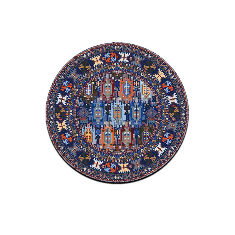 Ethnic Pattern Multicolor Round Area Rug, Round 5'