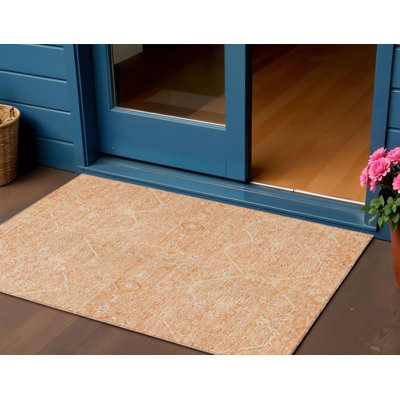 Tapis d'intérieur lavable floral d'extérieur 3 pi x 5 pi saumon