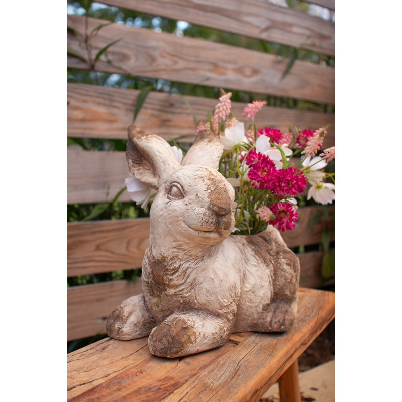  Pot à fleurs en faux lapin en béton - Décoration de jardin - H 13 po