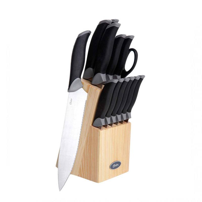 Lindbergh 14-Piece Black Stainless Steel Knife Set with Pine Block