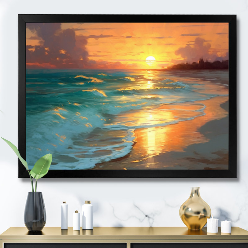 Sable et bleu mer des Caraïbes, H 16 po x l 32 po x P 1 po, Cadre photo noir