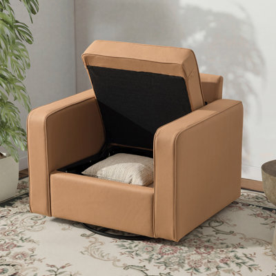 Wide Modern Upholstered Swivel Barrel Chair Accent Armchair With Storage Seat