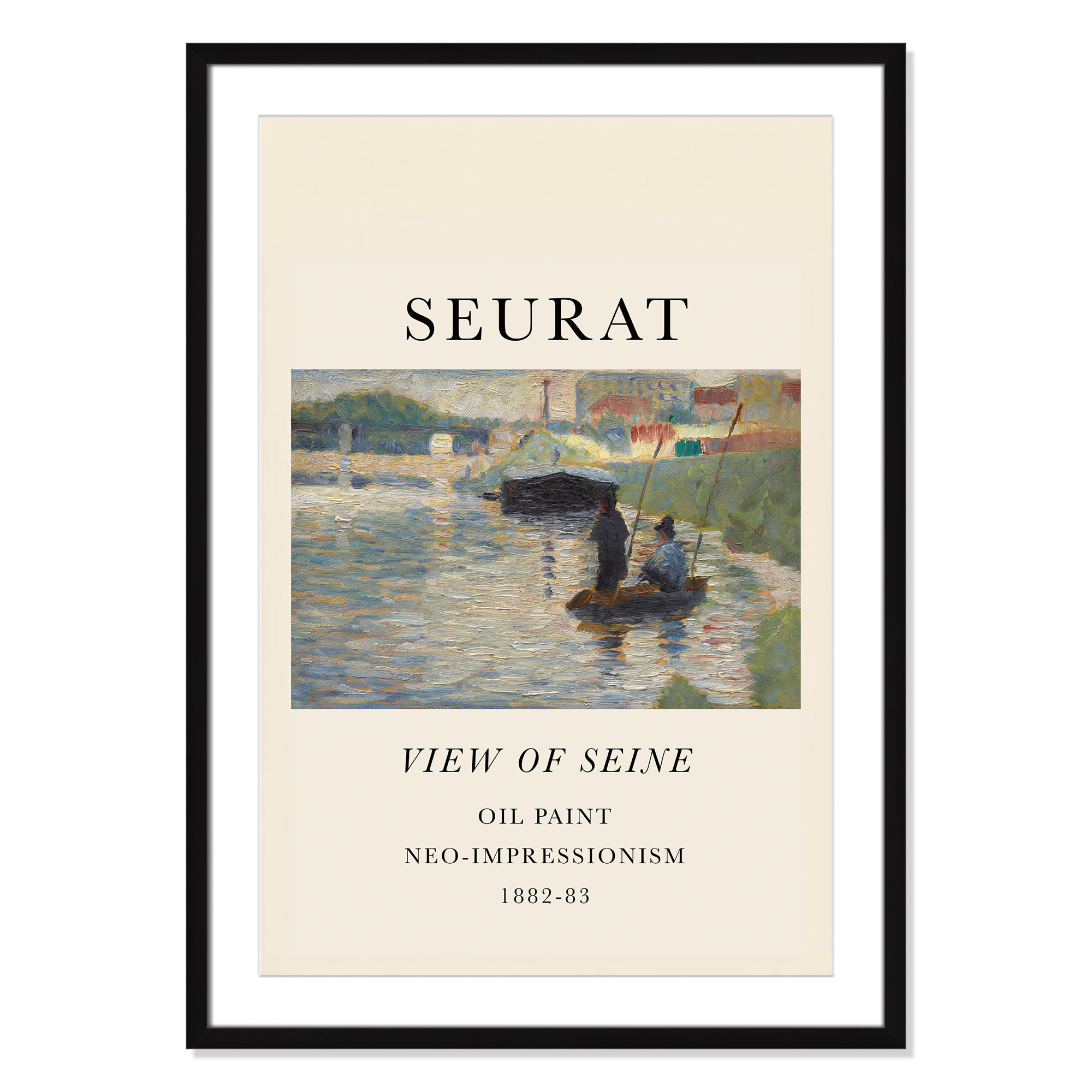 View Of Seine by Georges Seurat, Black Single Picture Frame, Yes, 35.5" H x 25.5" W x 1.25" D