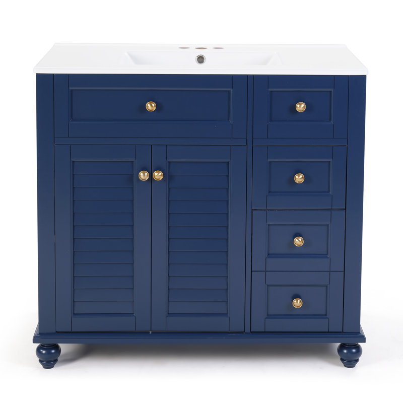 Meuble-lavabo 36 po avec lavabo en céramique, Bleu