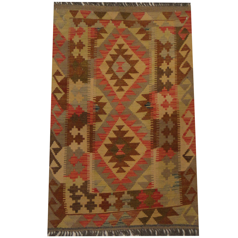 Tapis rouge / brun / beige Kilim