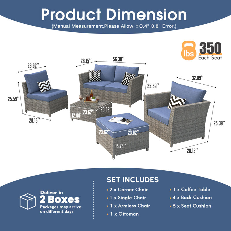 Nakeisha 5 - Person Patio Conversation Set with Cushions, Blue, No
