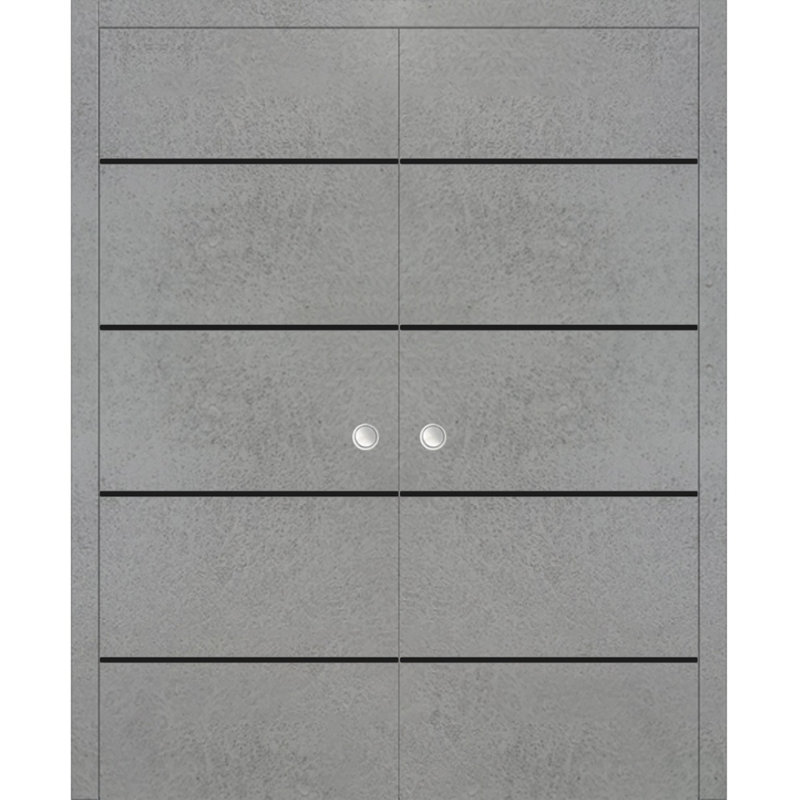Portes françaises en bois massif massif, Béton, 64 po x 96 po