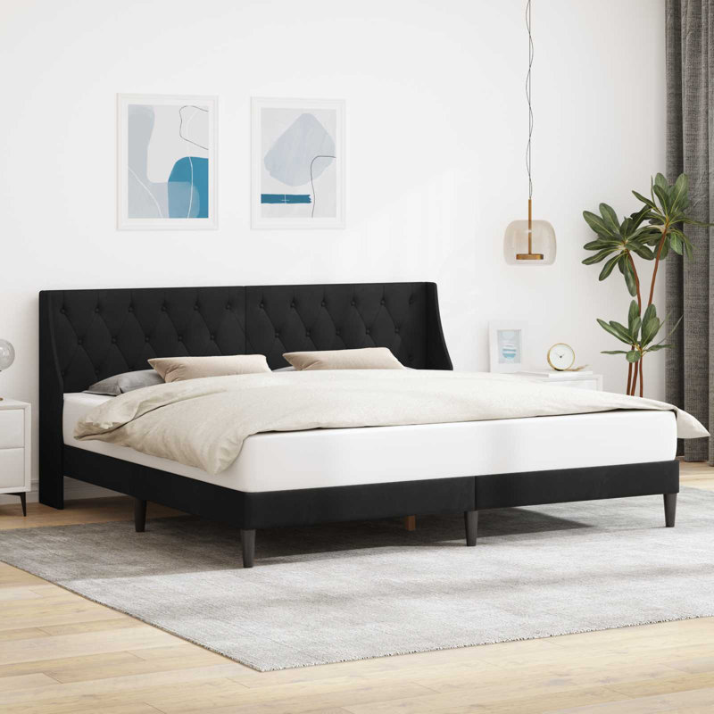 Upholstered Bed Frame, European Single (90×200), Black