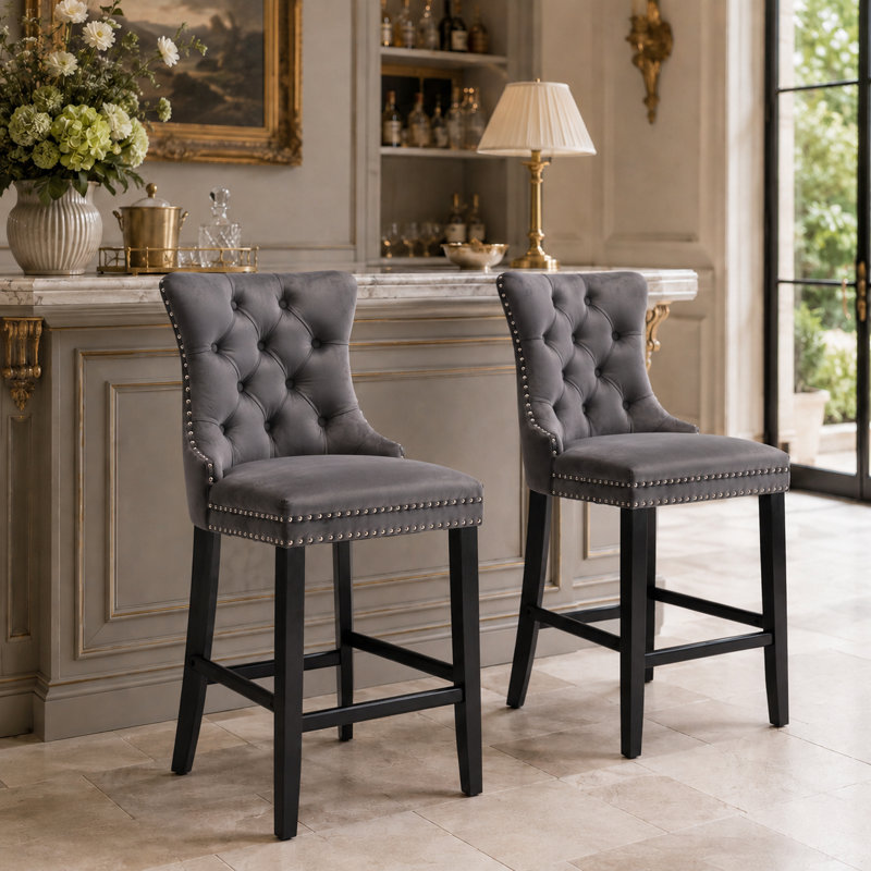 Ensemble de tabourets de bar double rembourrés Classic, Siège gris / cadre noir
