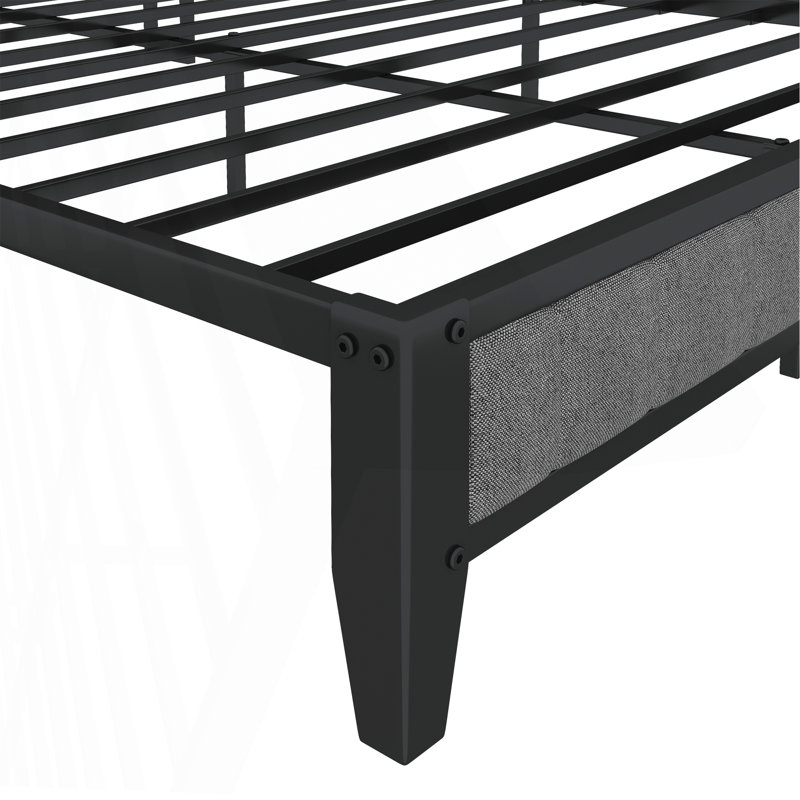 Structure de lit grand avec station de charge, tête de lit tapissier, plateforme en métal, gris, Gris clair, Grand lit