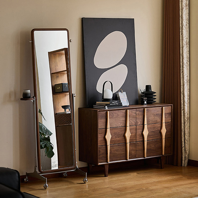 Rectangle en bois massif + miroirs pleine grandeur en acier inoxydable