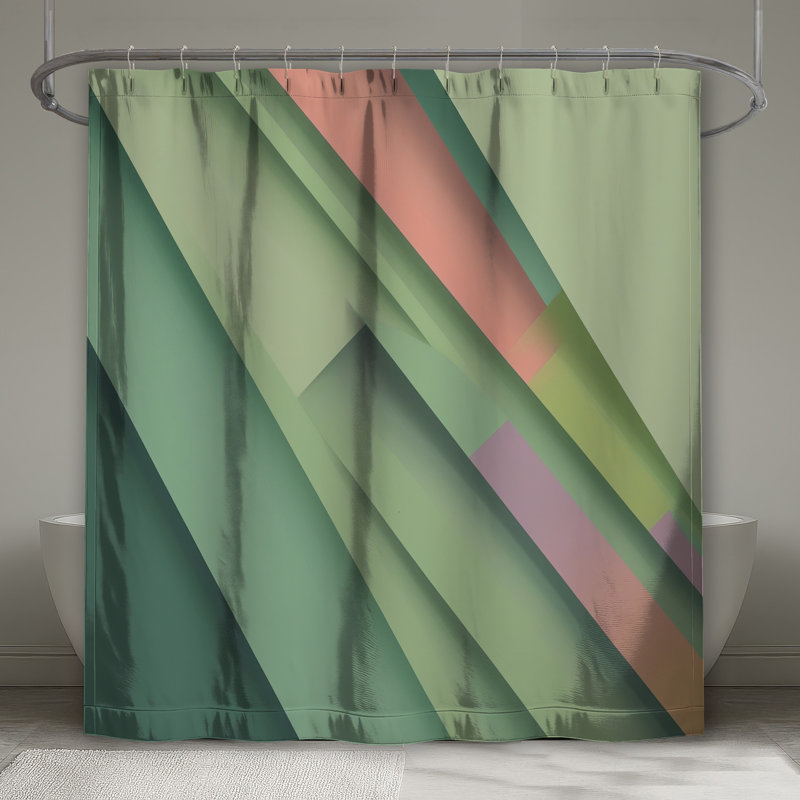 Rideaux de douche abstraits superposés vert superposé, L 70 po x H 84 po