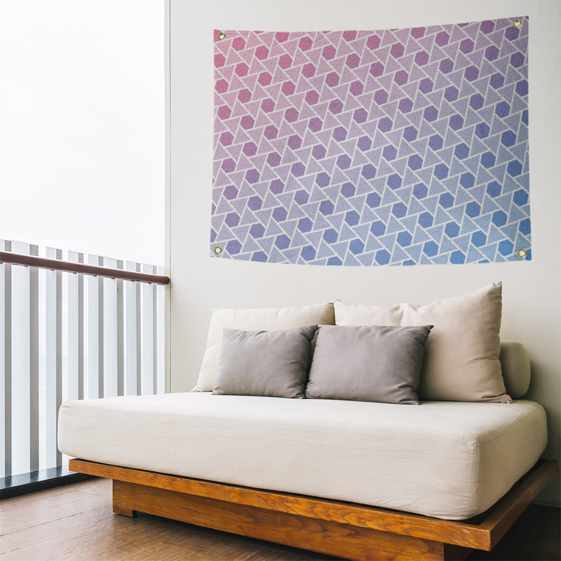 Tapisserie murale hexagonales et triangles, H 26 po x l 36 po, Rose / Bleu