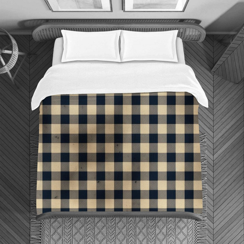 Housse de couette , Housse de couette pour grand lit, Vichy bleu marine / beige
