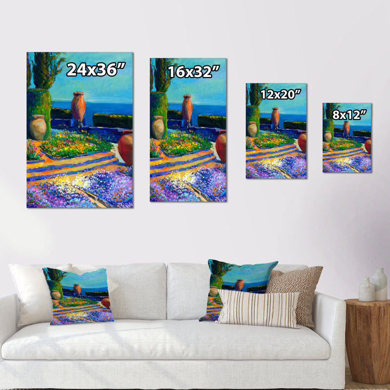 Jardin méditerranéen méditerranéen sur une toile - décoration murale traditionnelle sur toile, H 12 po x l 8 po x P 1 po