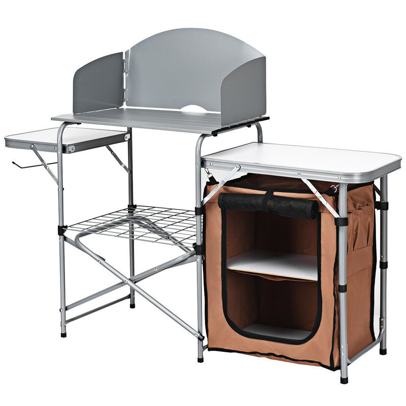 Gymax 57.5'' W x 18'' D Metal Grill Cart Or Table, Light Red