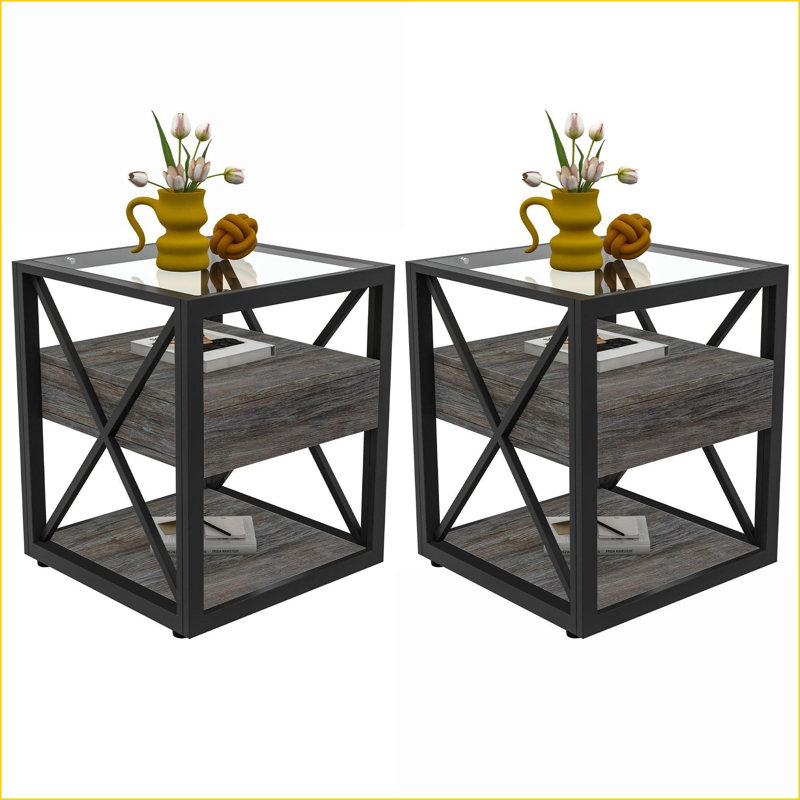 Table basse industrielle avec panneau de fibres à densité moyenne et amp; Verre trempé, facile à nettoyer pour le salon et amp; Chambre à coucher