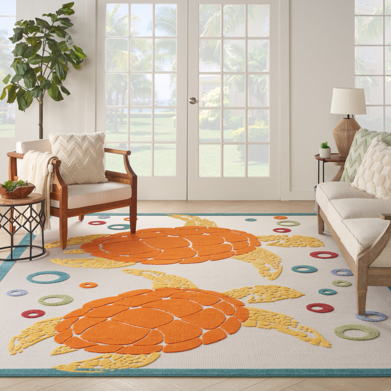 Aloha  Animals Teal Multi Indoor/Outdoor Area Rug, Rectangle 9' x 12'