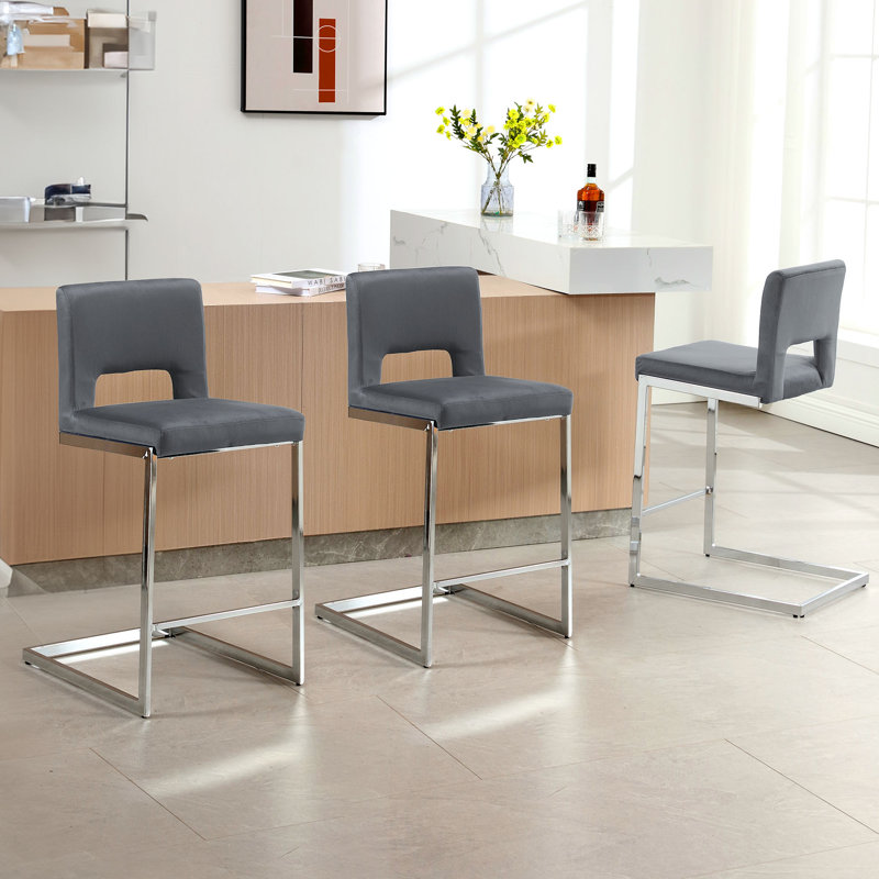 26” Upholstered Counter Height Bar Stool, Gray
