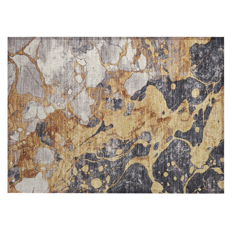 Machine Washable Indoor/Outdoor Xhevrie Gold Rug, Rectangle 1'8" x 2'6"