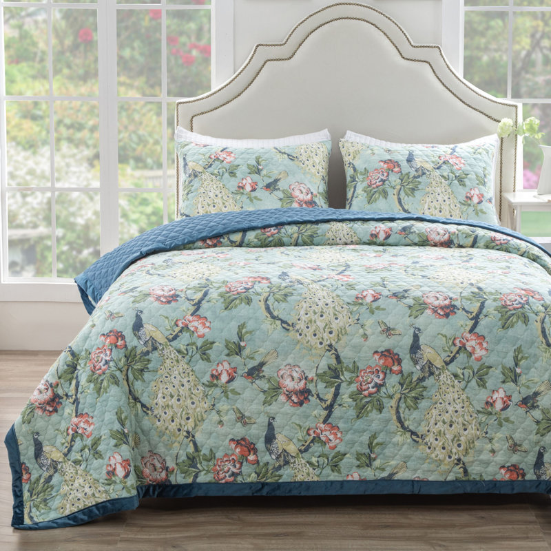 Ensemble de courtepointe très grand 3 pièces Greenland Home Fashions Pavona Jade 105 x 95 + 20 x 36 (2), Très grand lit