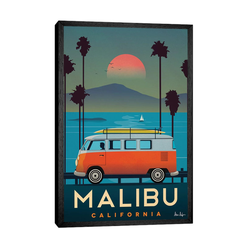 Malibu - Painting on Canvas, 101.6cm H x 66.04cm W x 3.81cm D, Black Framed