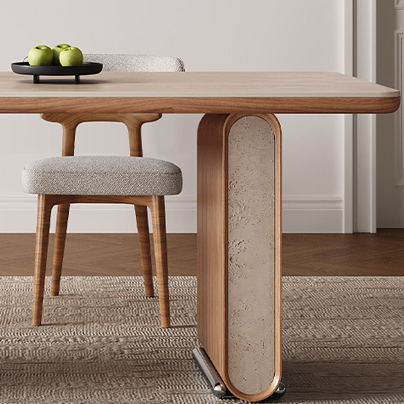 Table de salle à manger en pierre avec base en bois au fini noyer, H 29,5 po x L 62,9 po x l 31,4 po