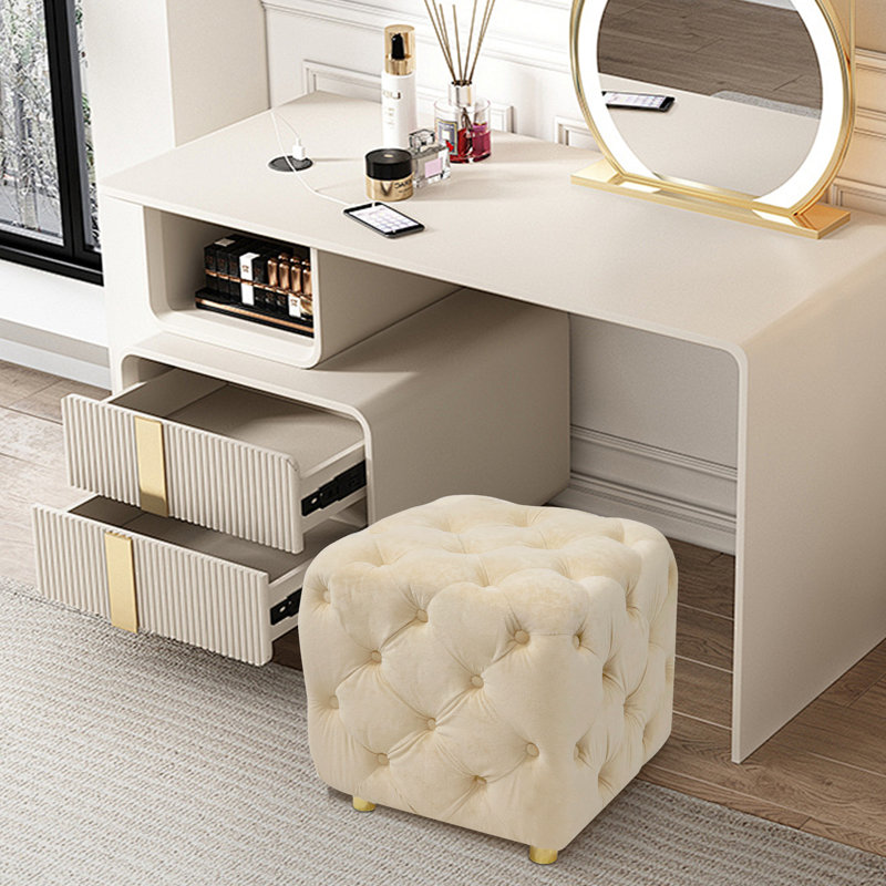 Repose-pieds de maquillage en velours Modern, Velours beige