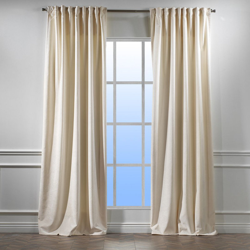 Panneau de rideau doublé occultant en velours mat très large et très long, L 52 po x L 72 po, 12 blanc cassé