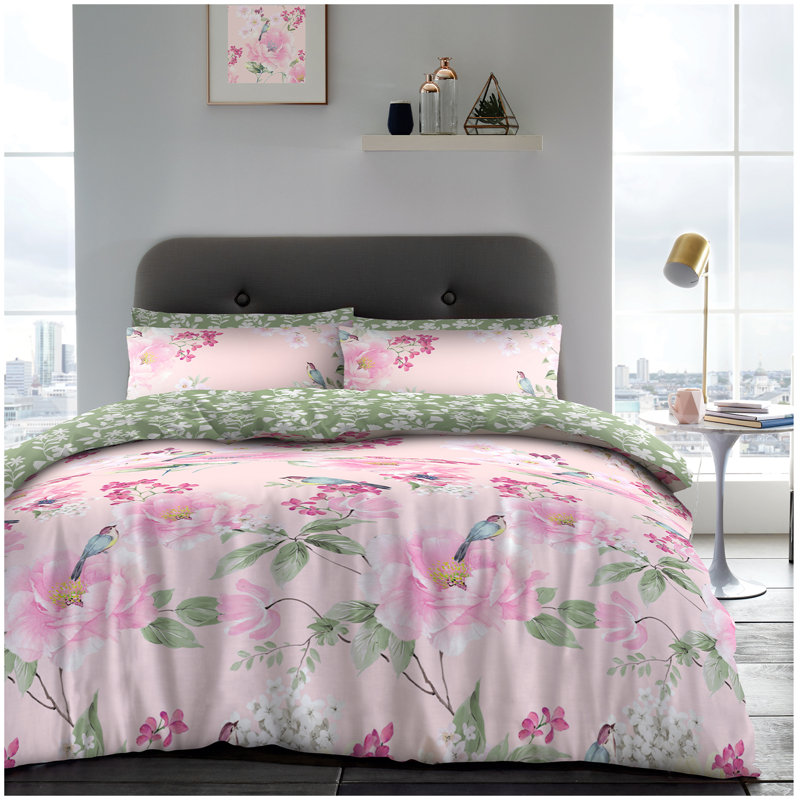 Cotton Blend Floral Duvet Cover with Pillowcases, Single Duvet Cover + 1 Standard Pillowcase