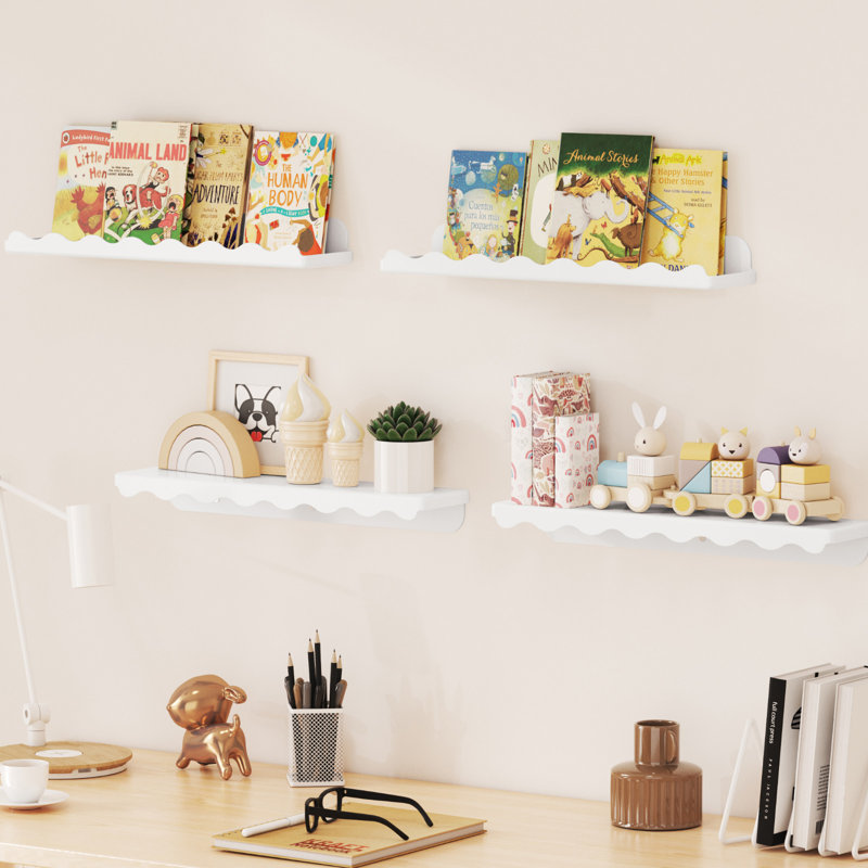 Ensemble de 6 étagères en plastique de 15 po pour tablettes murales et suspendues en plastique, Blanc