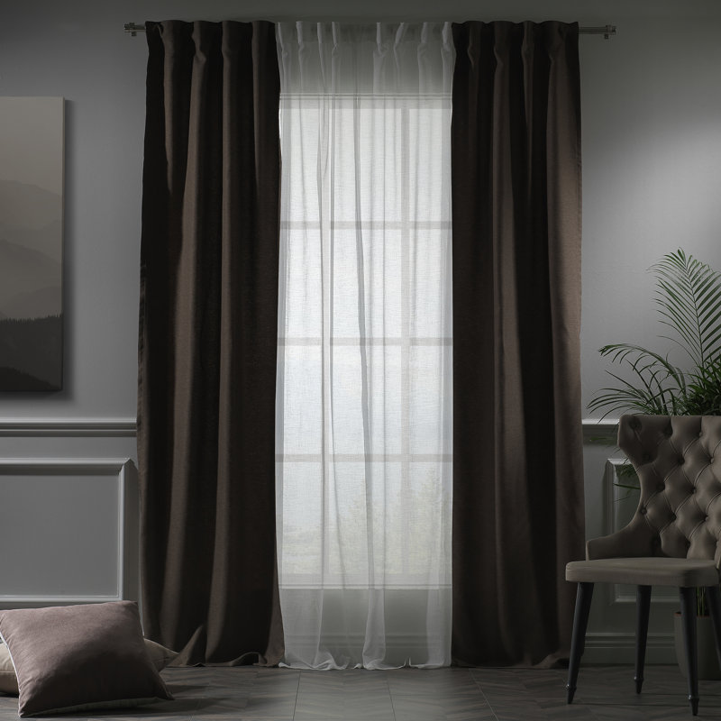 Rideau de fenêtre décoratif chaque panneau, L 27 po x L 95 po, Vison / blanc