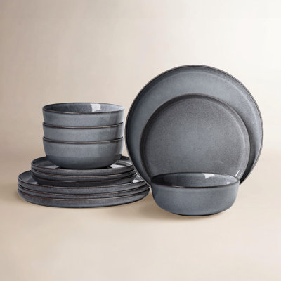 ALOFMO Gold Ingot 12 Piece Stoneware Dinnerware Set, Service for 4