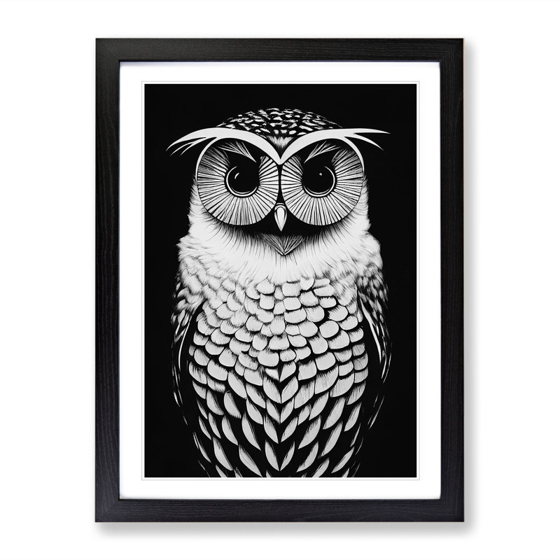 Owl Monochrome - Framed Print, Black, 64cm H x 46cm W x 2cm D