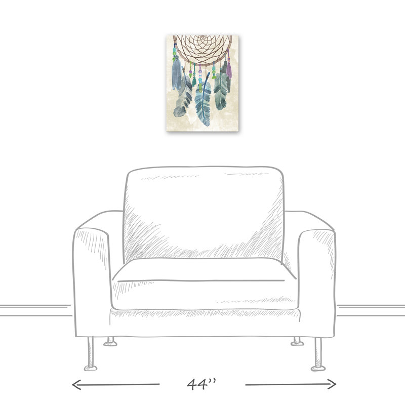 Capteur de rêves plumes bleues sur toile, H 16 po x l 12 po x P 1,25 po
