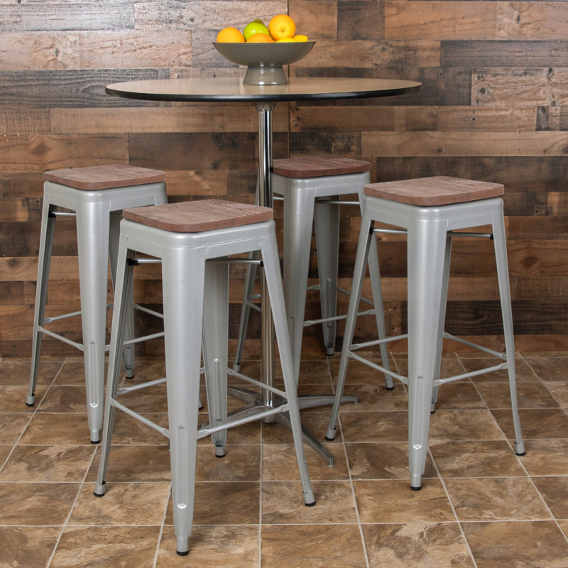 Seitz Iron Outdoor Stool, Bar Stool (30" Seat Height), Silver