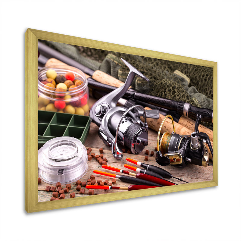 " Fishing Rods And Reels ", 30" H x 40" W x 1.5" D, Gold Picture Frame