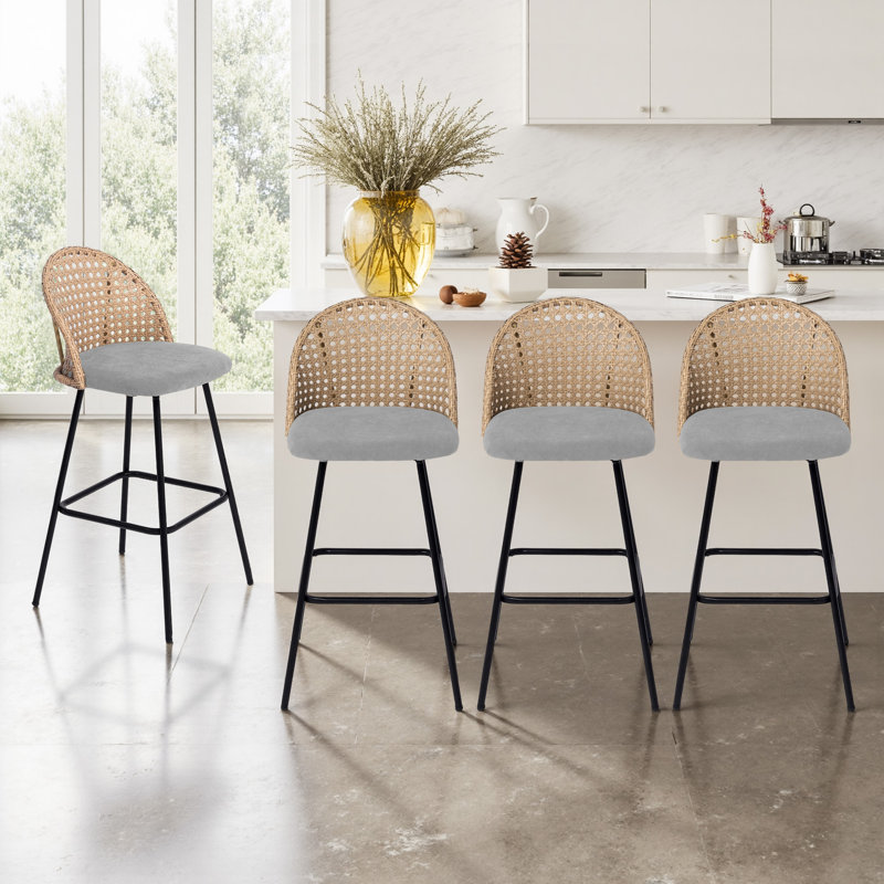 Upholstered Rattan Back Counter & Bar Stool, Light Gray