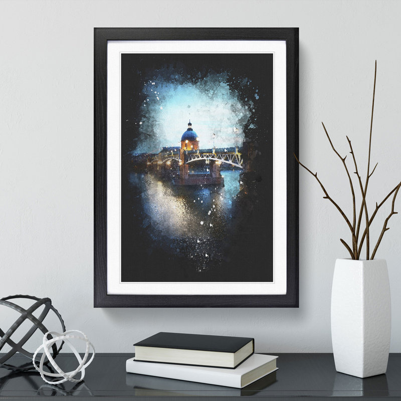 Saint-Pierre Bridge in Toulouse France - Picture Frame Graphic Art Print, 33cm H x 24cm W x 2cm D, Black Framed