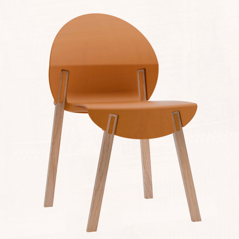 Ensemble de 4 chaises de salle à manger d'été avec pieds en bois de chêne et siège en polypropylène, orange tropical