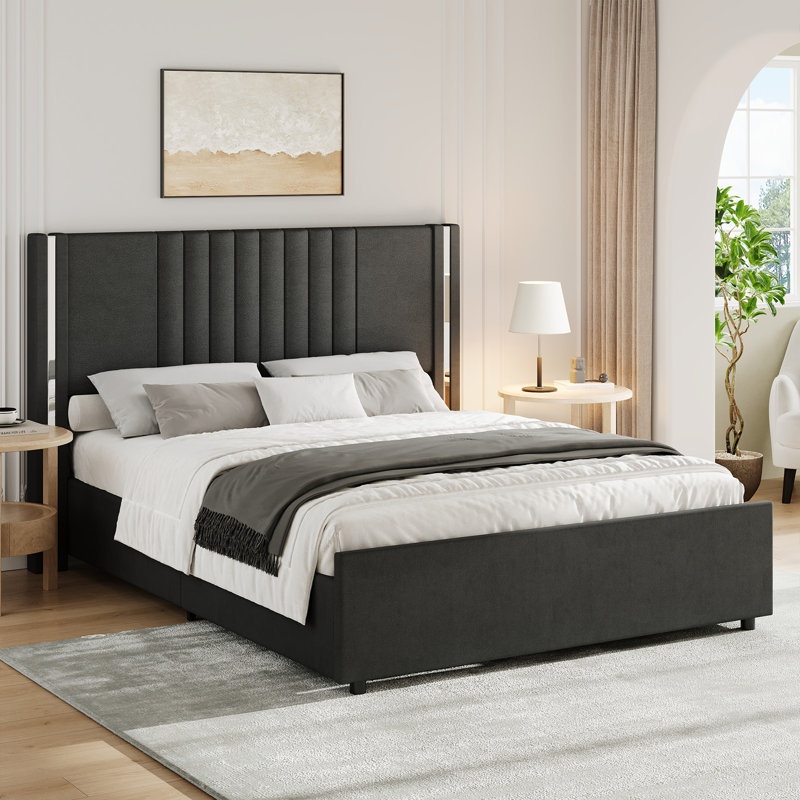 Lit plateforme tapissier Velvet, Gris, Lit double