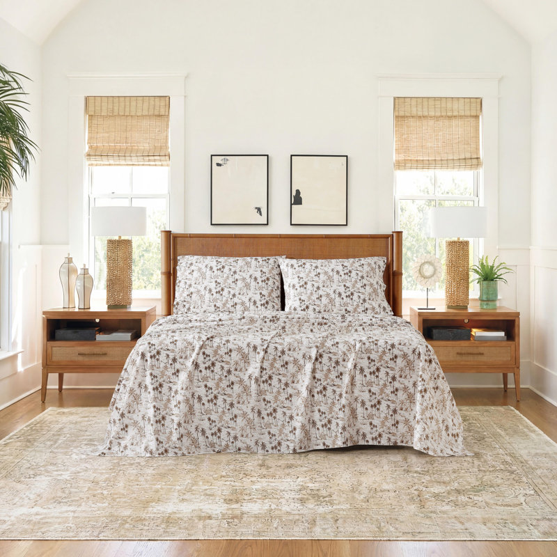 Tommy Bahama Casablanca Garden Shower Curtain, Ensemble de draps pour grand lit avec 2 taies d'or, Surfside brun