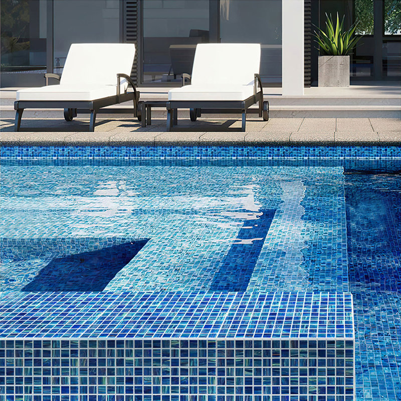 Celestial 0.8" x 0.8" Glass Grid Mosaic Wall & Floor Tile, Blue-Green