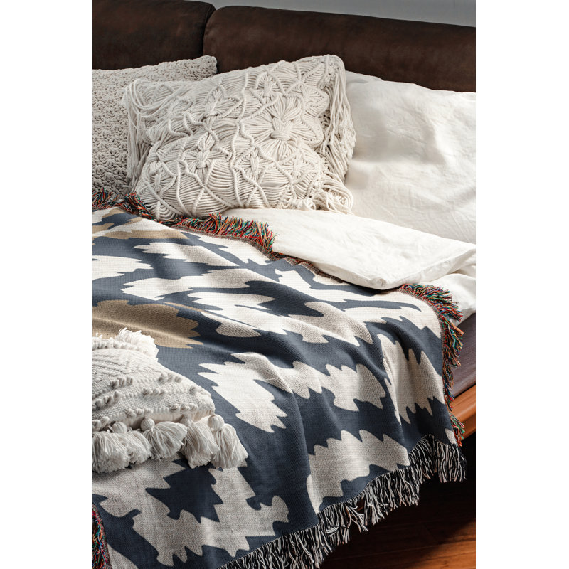 Jeté en coton à imprimé animal, Gris Beige Bleu, 60 po x 80 po